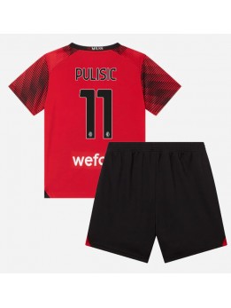Otroški Nogometna dresi replika AC Milan Christian Pulisic #11 Domači 2023-24 Kratek rokav (+ hlače)